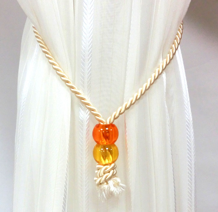 Kordel Raffhalter mit 2 Kunststoffperlen Creme ca. 50 cm