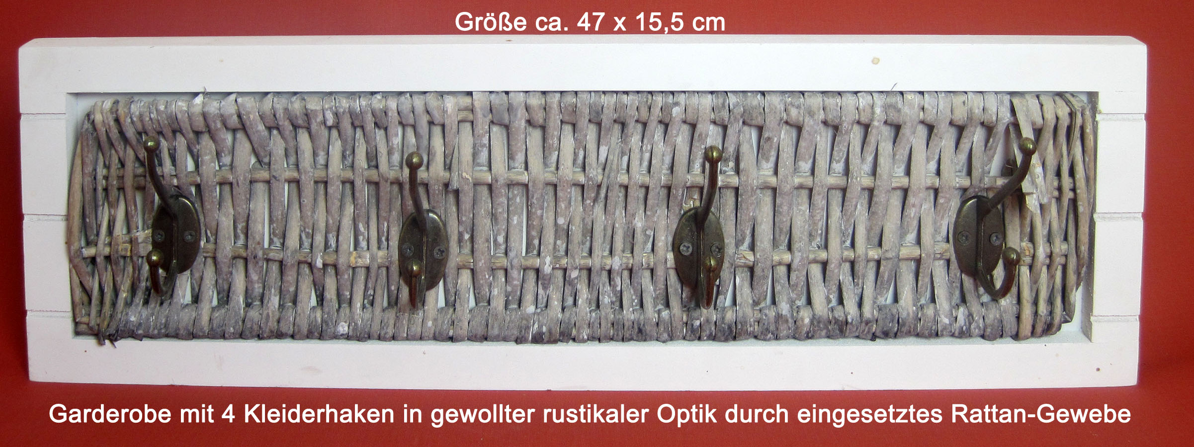 Garderobenhaken Rustikal mit Rattangewebe ca. 47 x 15,5 cm