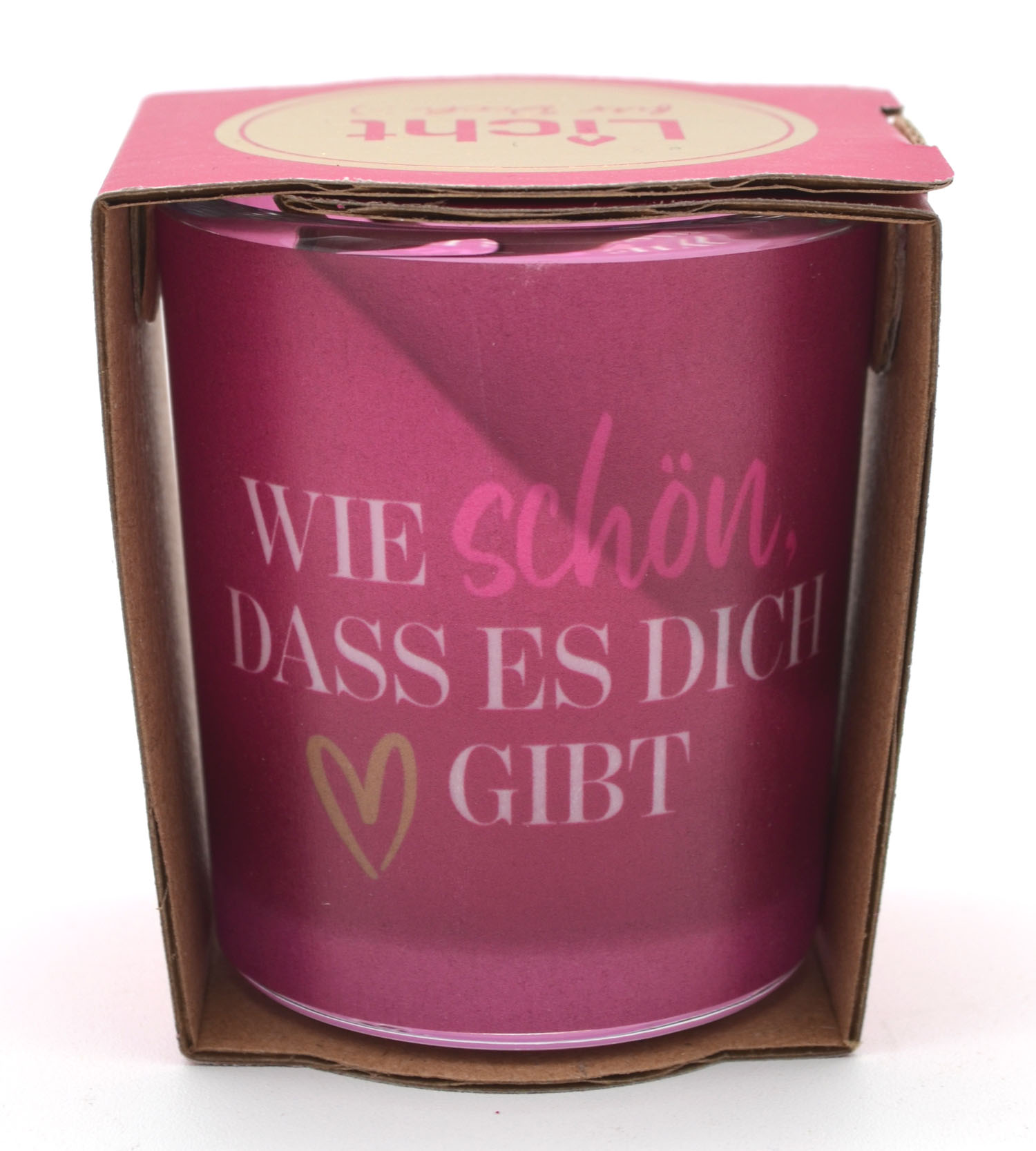 Windlicht inkl. Teelicht mit Spruch "Wie schön, dass es Dich gibt"