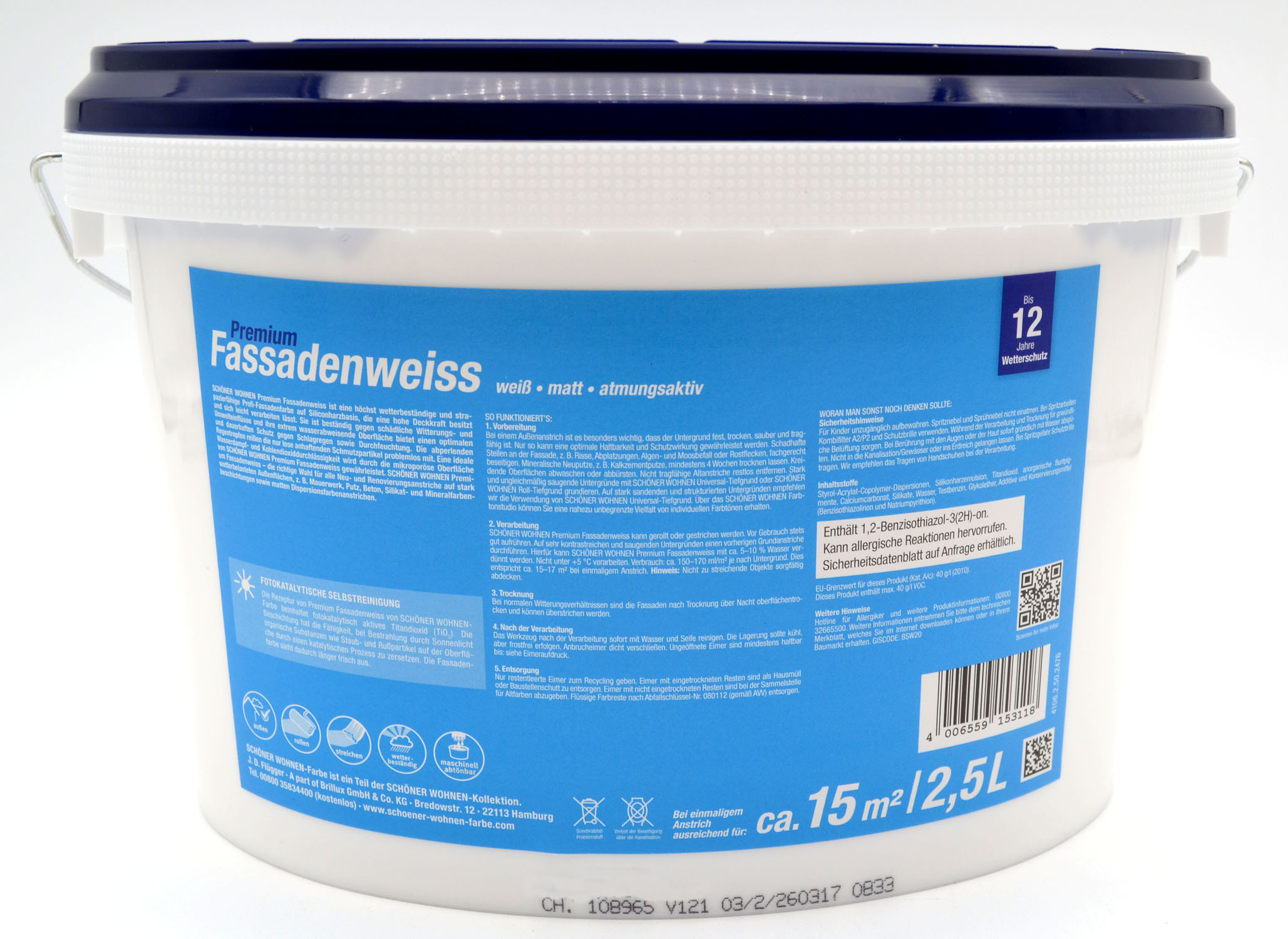 Siliconharz-Fassadenfarbe mit Abperleffekt 2,5 l 
