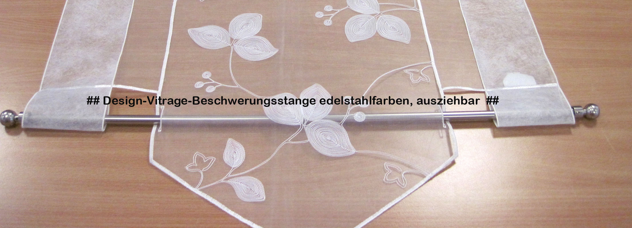 Design-Vitragenstange rund "Kugel" edelstahlfarben, ausziehbar 40 - 60 cm