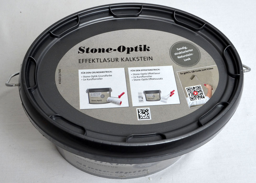Stone-Optik Effektlasur Kalkstein 1 l mit Effektzusatz und Roller