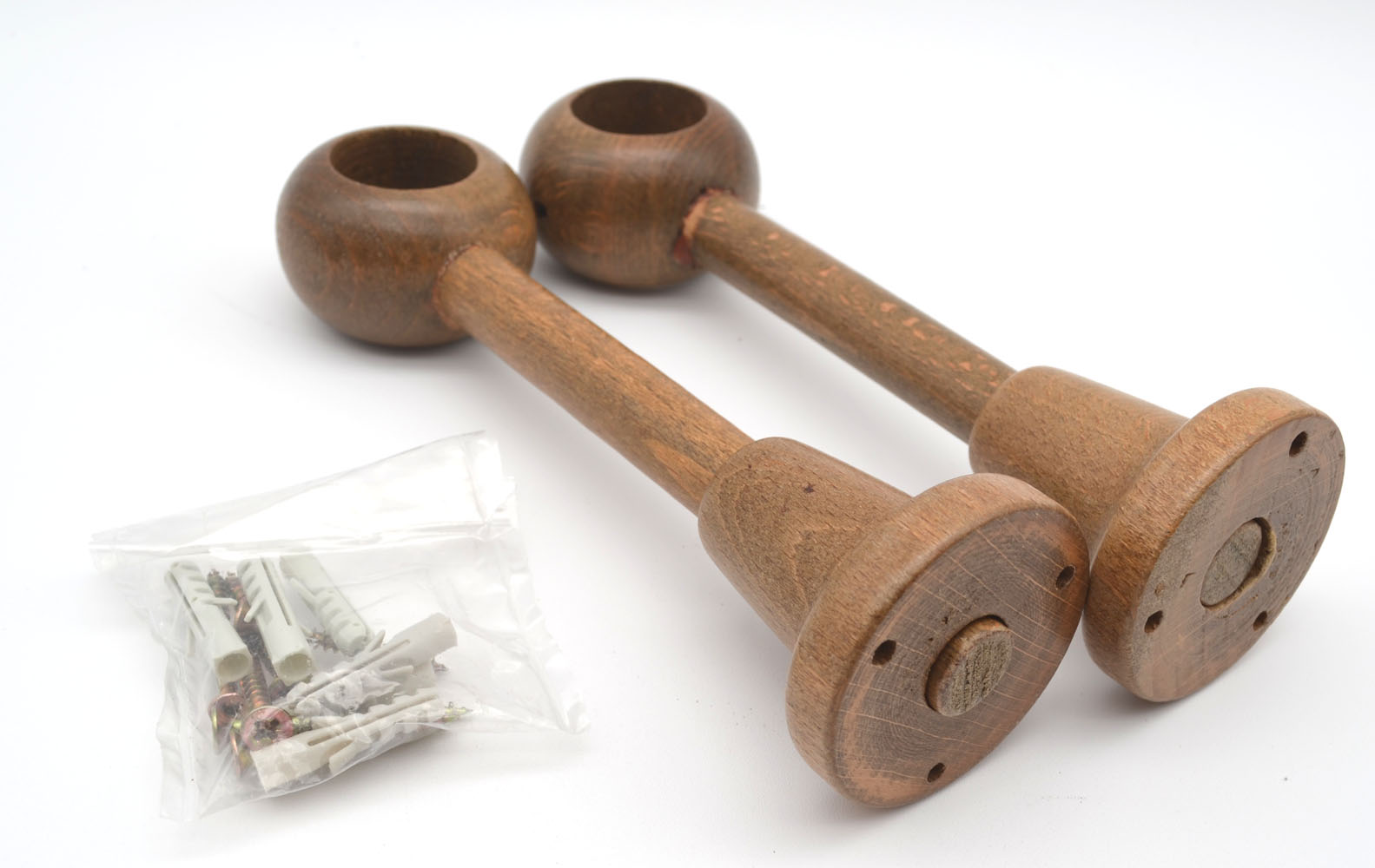 2 Wandträger für Stilgarnituren Ø 28 mm Holz Eiche rustikal WA 16 cm kürzbar