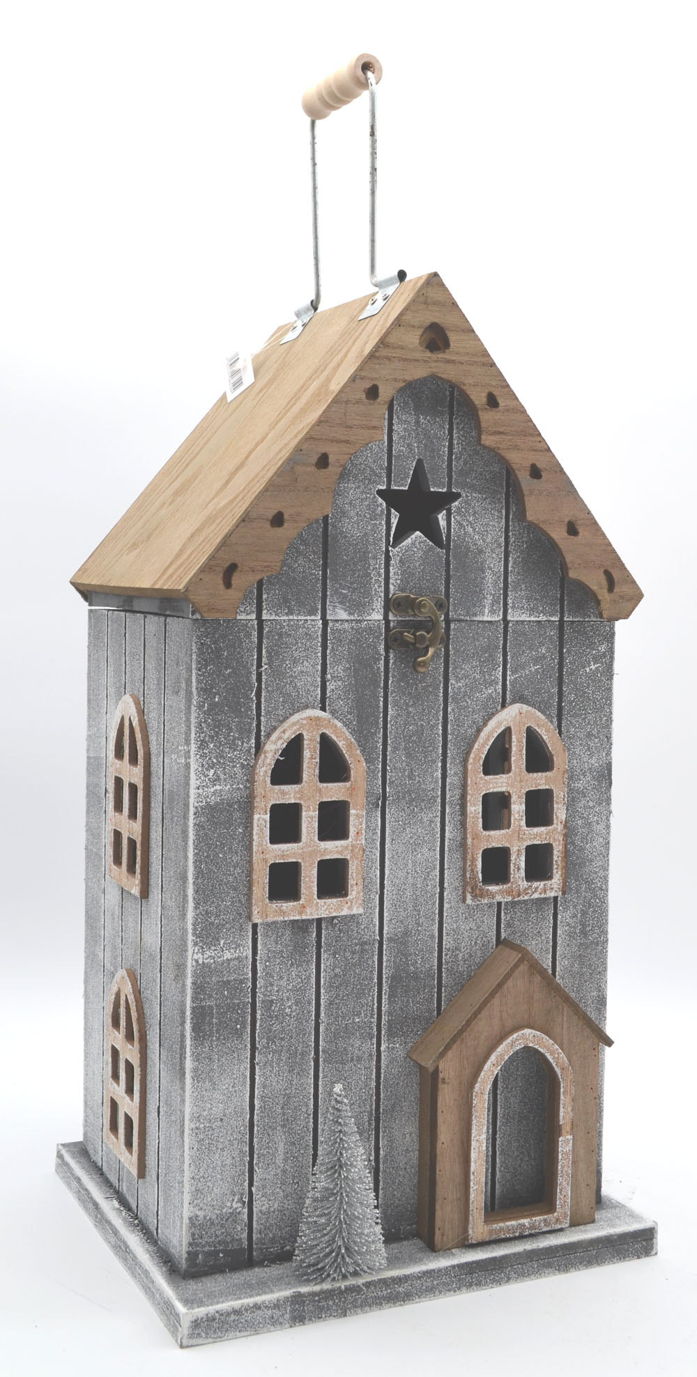 Holzhaus Retro grau-natur mit Deckel und LED 42x22x18 cm (HxBxT)  Holzhaus Retro grau-natur mit Deckel und LED 42x22x18 cm (HxBxT)