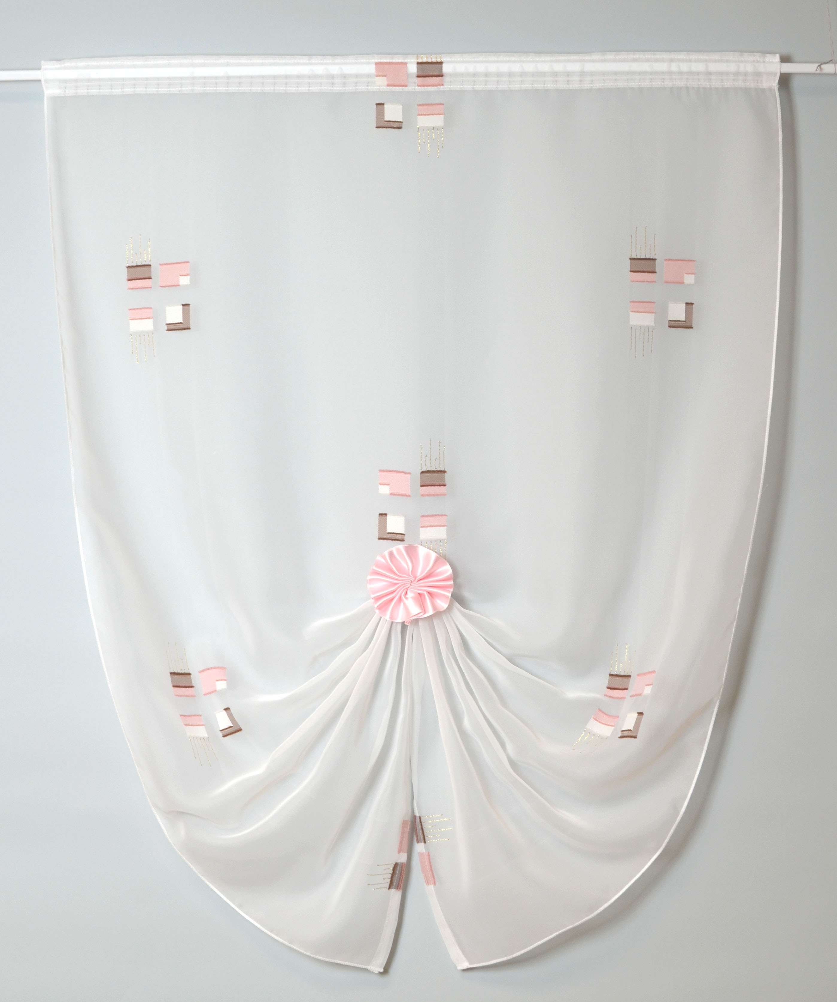 Fertiggardine Scheibengardine Bogen 71x83 BxH rosa-braun-goldlurex