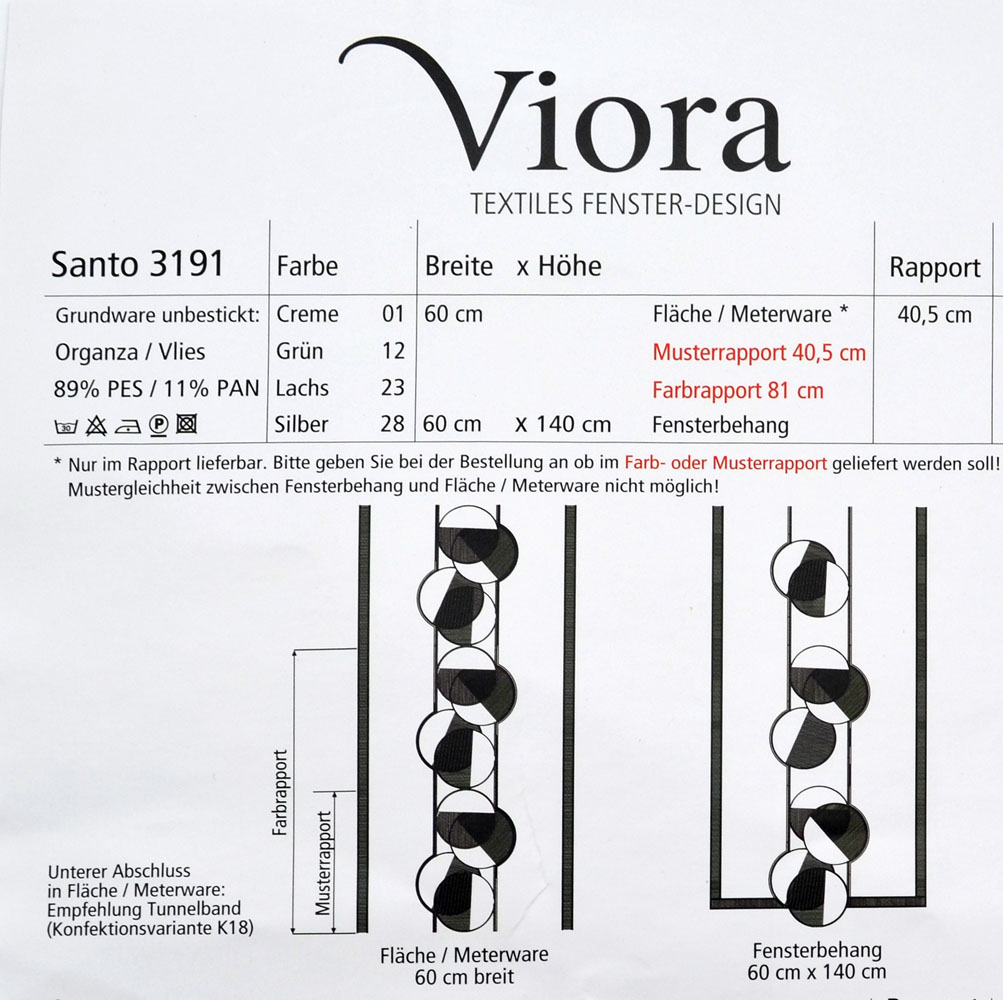 Flächenvorhang "Santo 3191" bestickt 60 cm breit Meterware