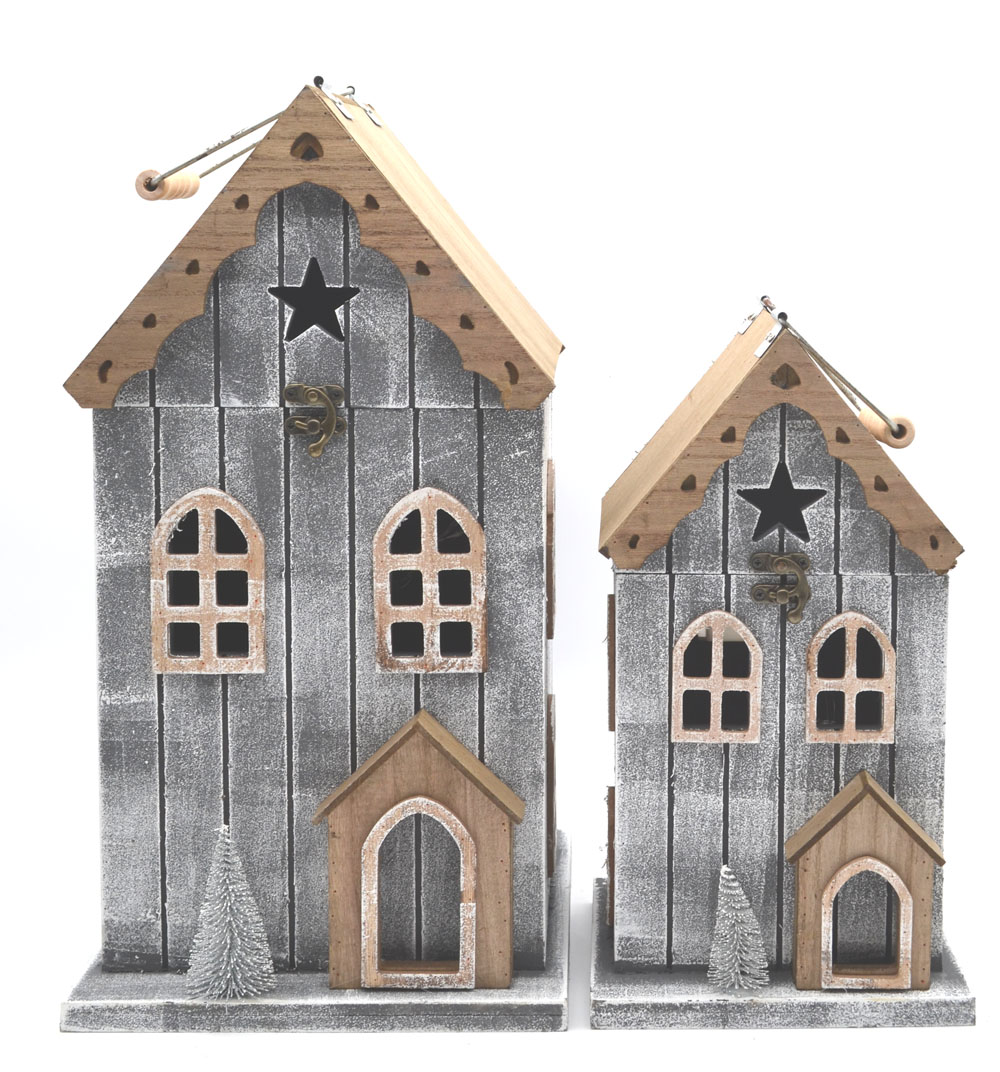 Holzhaus Retro grau-natur mit Deckel und LED 42x22x18 cm (HxBxT)  Holzhaus Retro grau-natur mit Deckel und LED 42x22x18 cm (HxBxT)