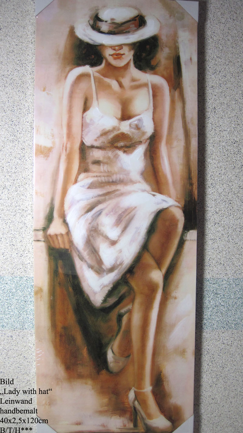bild_lady_mit_hut_40x2_5x120cm_seitlich_38060 Wandbild Gemälde "Lady with hat" 40 x 2,5 x 120 cm (B/T/H) V1