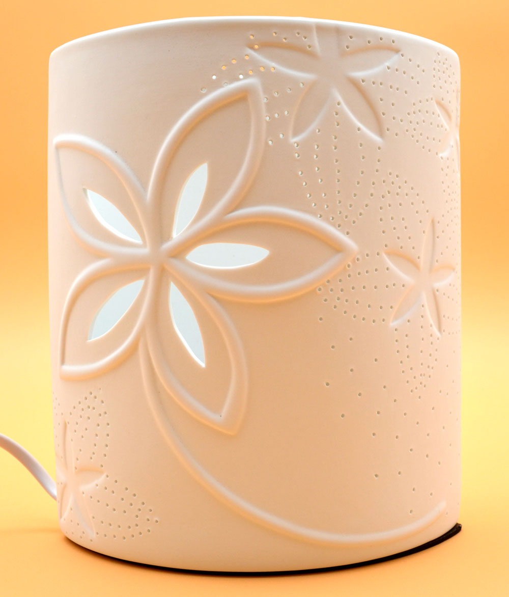 Porzellan-Lampe Ellipse Blumendesign weiß ca.20 x 17 x 10 cm (H/B/T)  