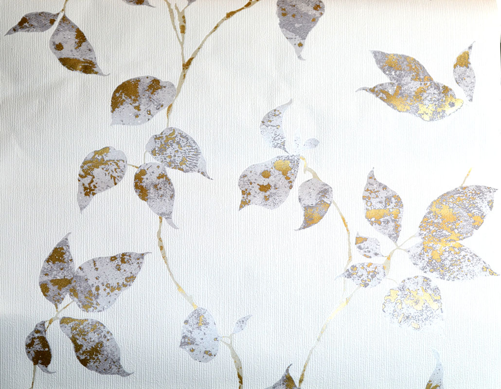 Vliestapete weiß mit Blätterranke grau-gold 36687-3 Kombitapete Eurorolle