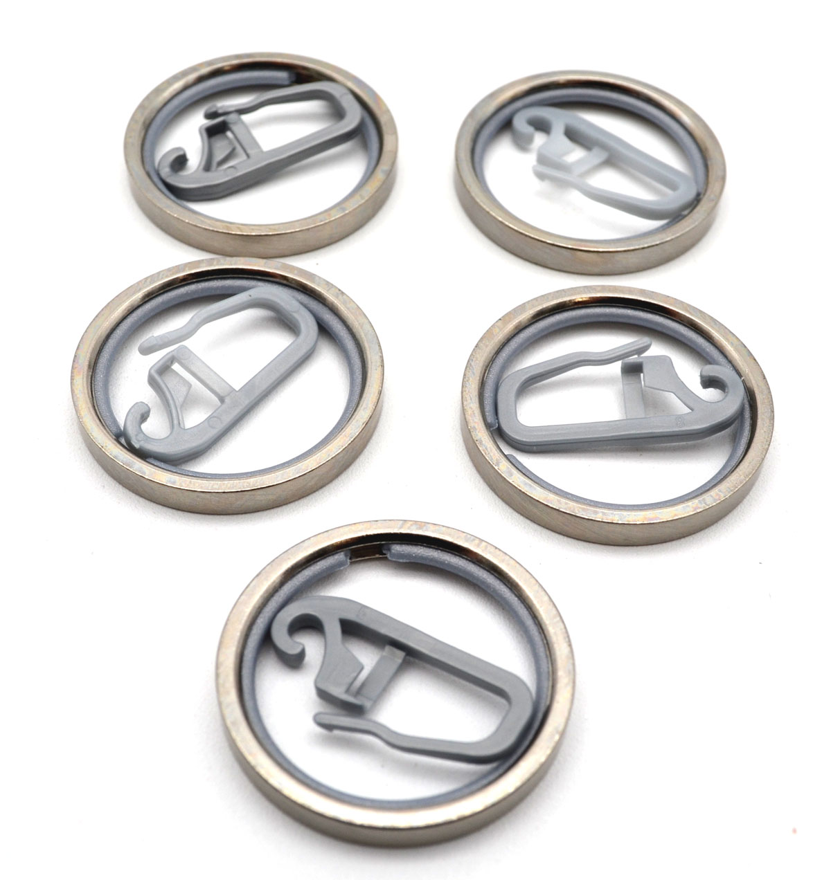 5 Ringe mit Faltenhaken edelstahlfarben kantig mit Gleiteinlage für Stil 16-20 mm
