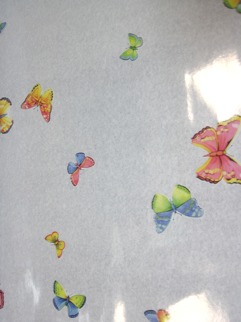 Glasklar-Tischfolie mit Schmetterlingen von der Rolle 140 breit Meterware