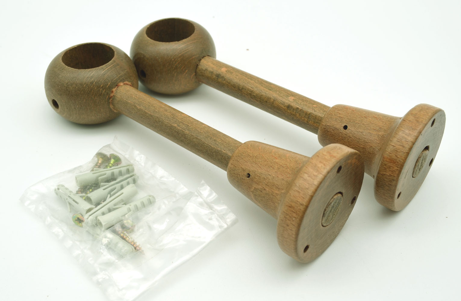 2 Wandträger für Stilgarnituren Ø 28 mm Holz Eiche rustikal WA 16 cm kürzbar