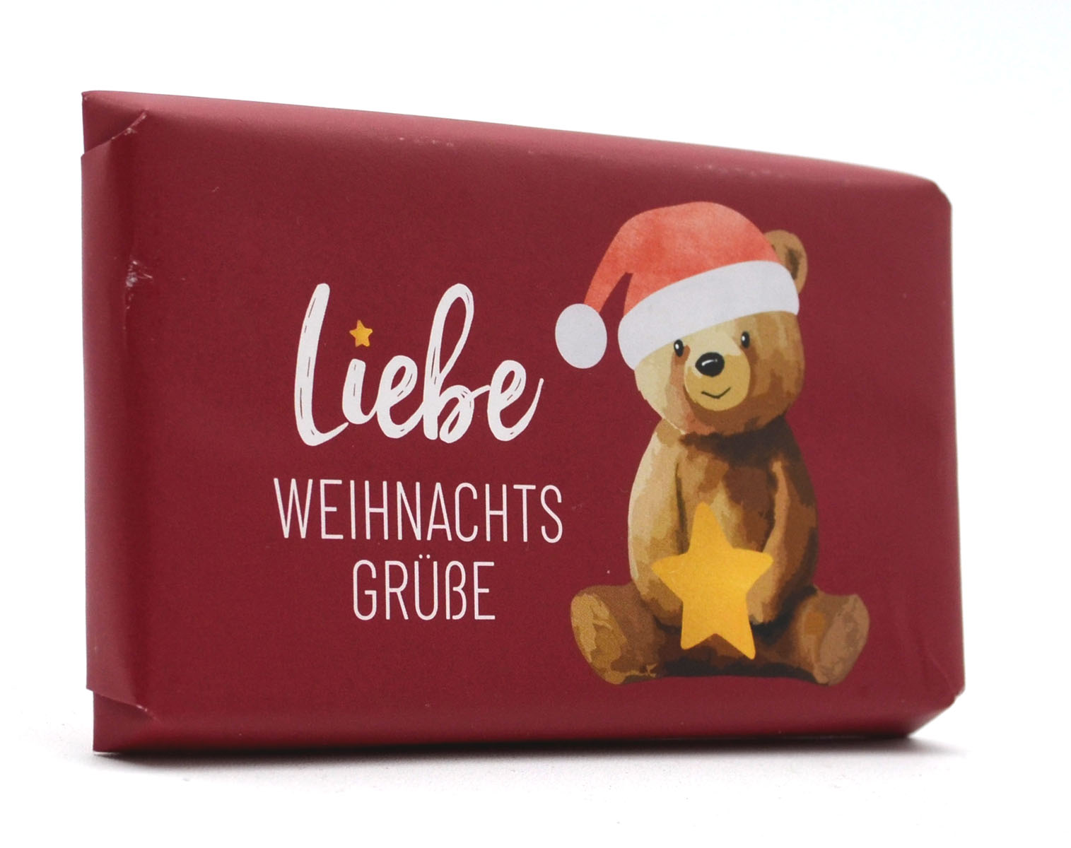 Schokolade 40 g mit Aufschrift "Liebe Weihnachtsgrüße" 9,5x5,5 cm (LxB)