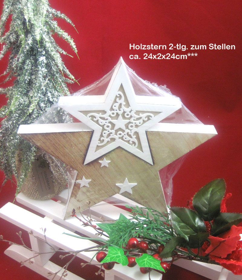 Holz-Deko-Stern - 2-teilig natur-weiß, ca. 24 x 2 x 24 cm