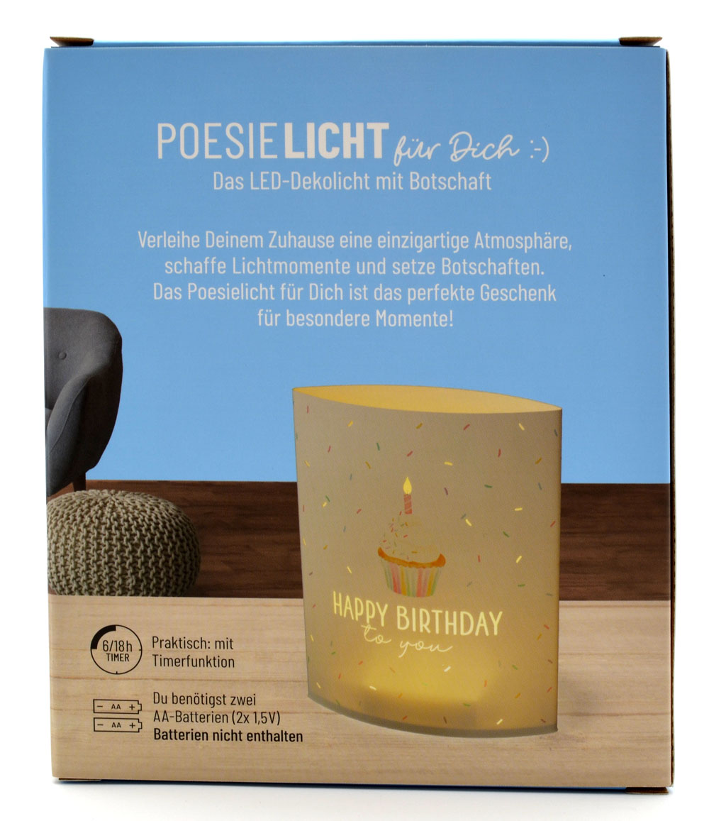 LED-Laterne Poesielicht Happy Birthday zum Stehen oder Hängen mit Timer 16x13,x5 cm
