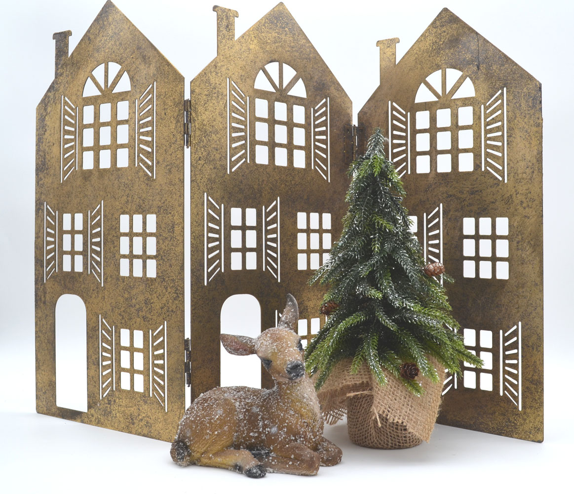 Häuserzeile aus Metall, 3teilig im Vintage-Look Höhe 38 cm 