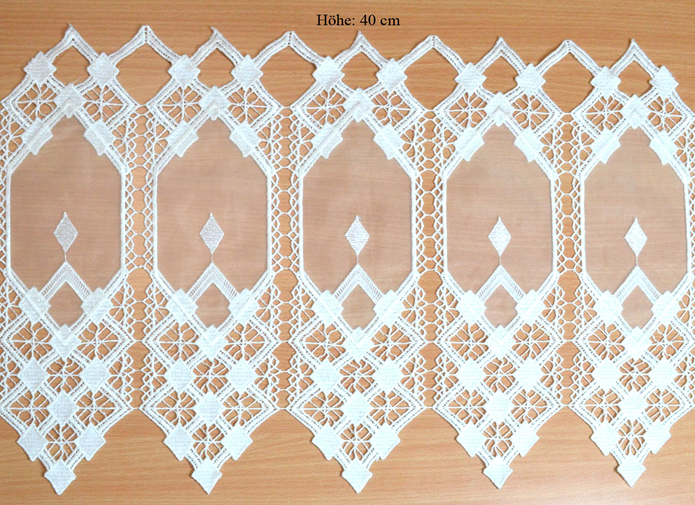 1 Segment 10 cm Kurzgardine Stickerei und Spitze weiß ca. 32 cm hoch
