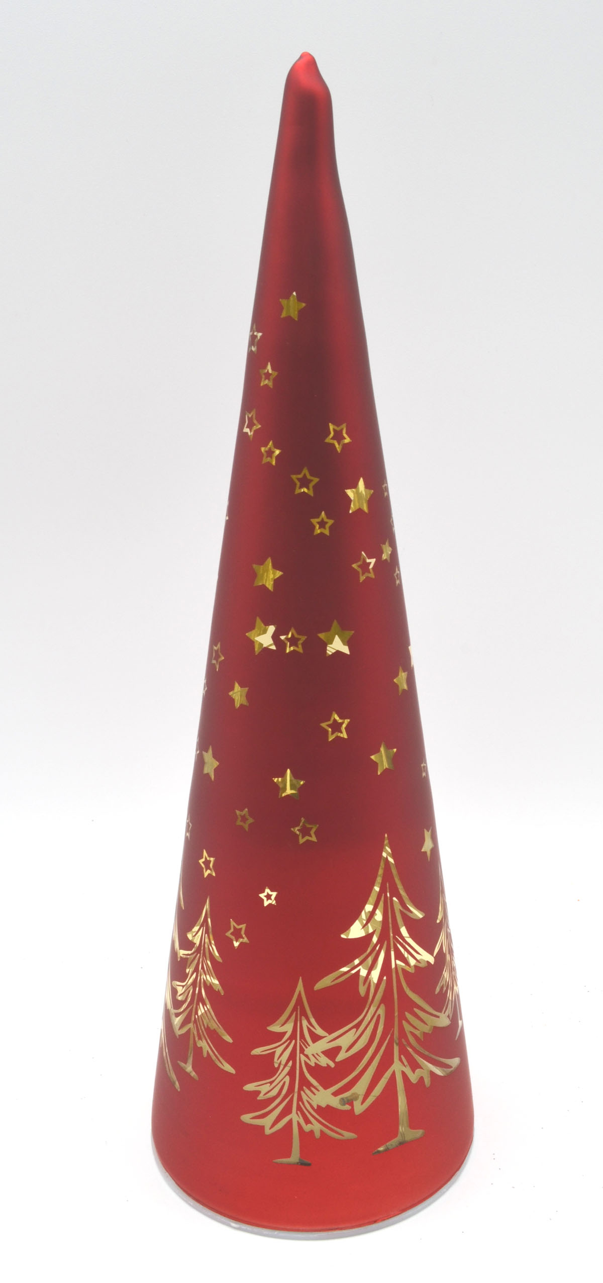 LED-Glastanne rot mit Timer und Weihnachtsmotiv – 25 cm