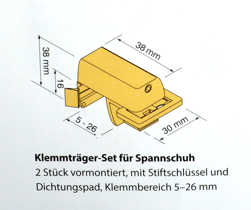 Klemmträger-Set für Spannschuh incl. Dichtungspad für Plissee schwarz