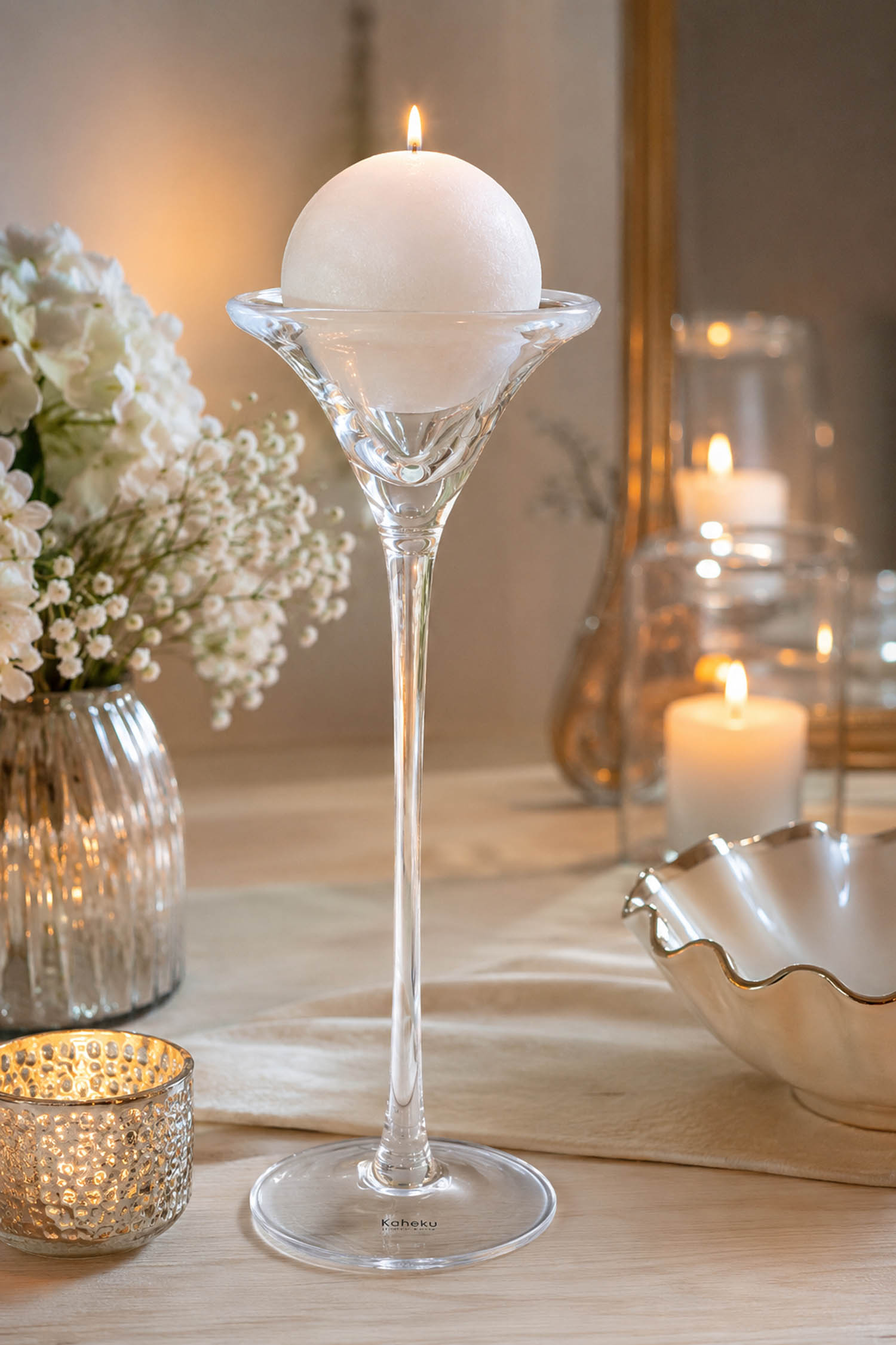 Glasleuchter für Kugelkerzen 35,5 cm Kerzenständer aus Glas transparent