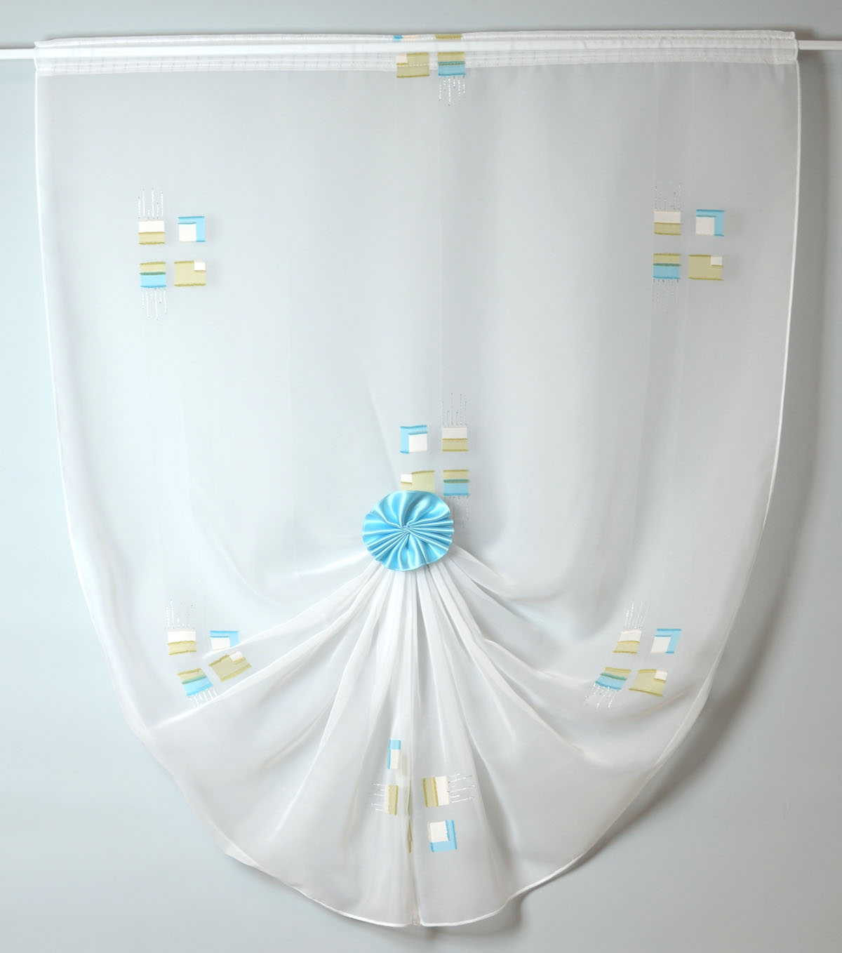 Fertiggardine Scheibengardine Bogen 71x83 BxH türkis oliv beige