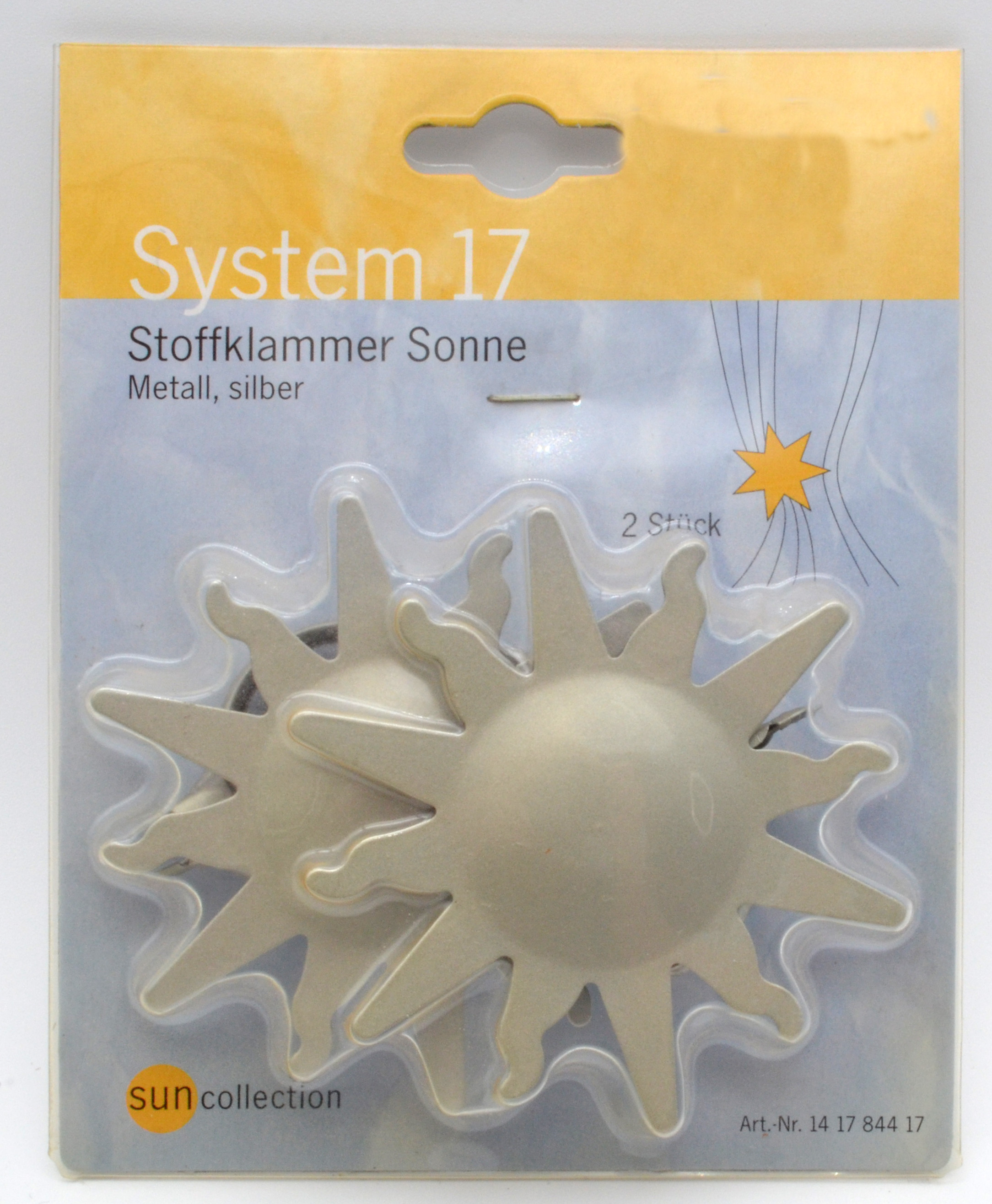 Stoffklammern Sonne Metall silber 85 mm 