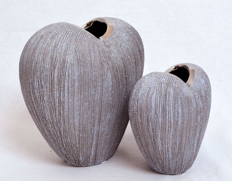 Keramik Herz-Vase "Vulcanos" grau-silber glänzend ca. 16 cm hoch