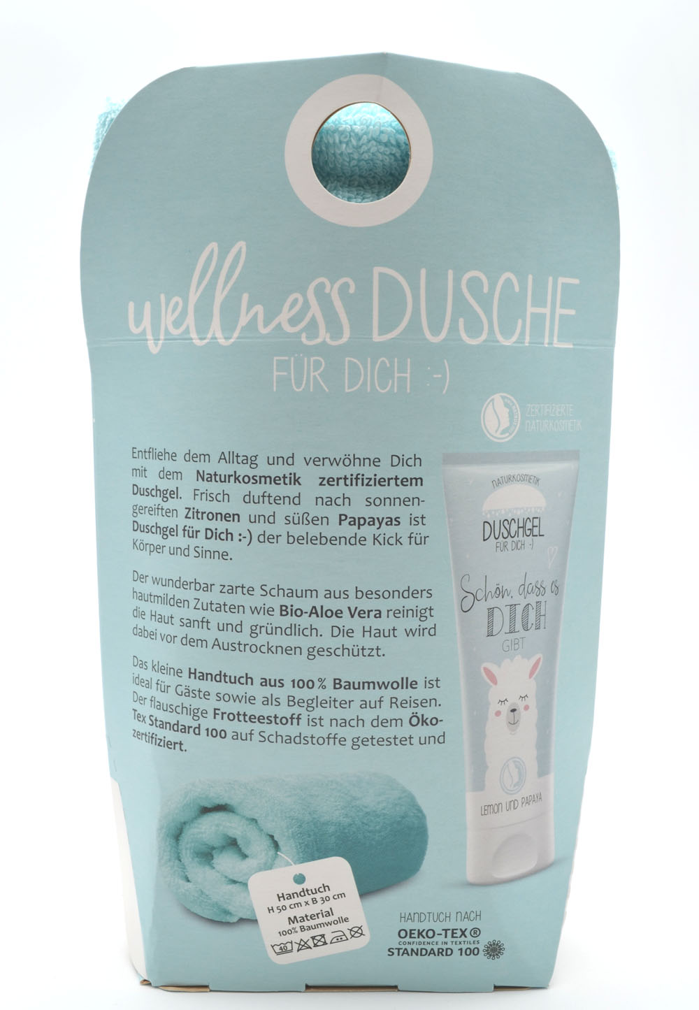 Wellness-Dusche für Dich Handtuch und Duschgel Lama