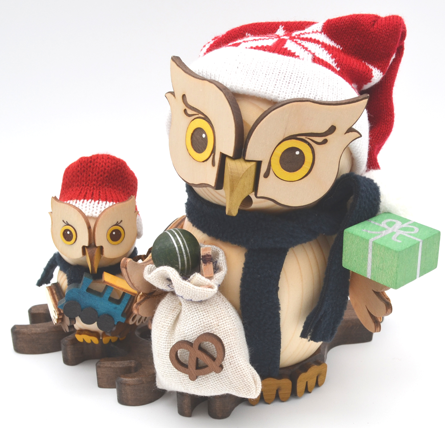 Eule Weihnachtsmann mit Kind Rauchfigur ca. 18 cm - Neuheit 2025