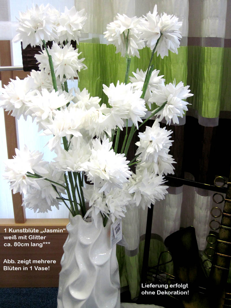 1 Deko-Blume Jasmin weiß mit Glitter geschäumt, ca. 80 cm