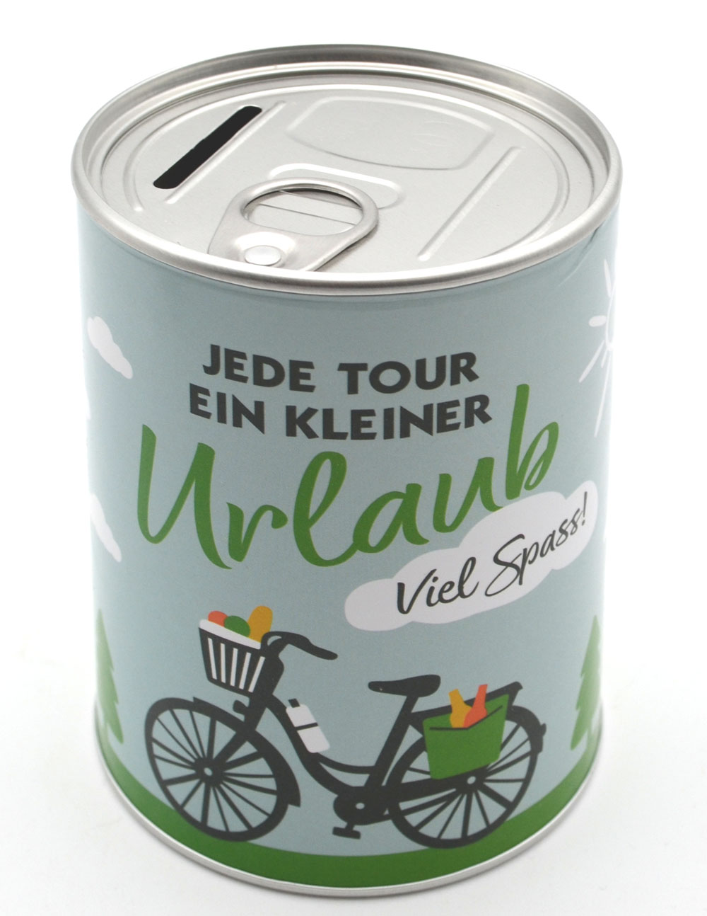 Metall-Spardose "Fahrradurlaub" bunt ca. 8,5x8,5x12 cm (T/B/H) 