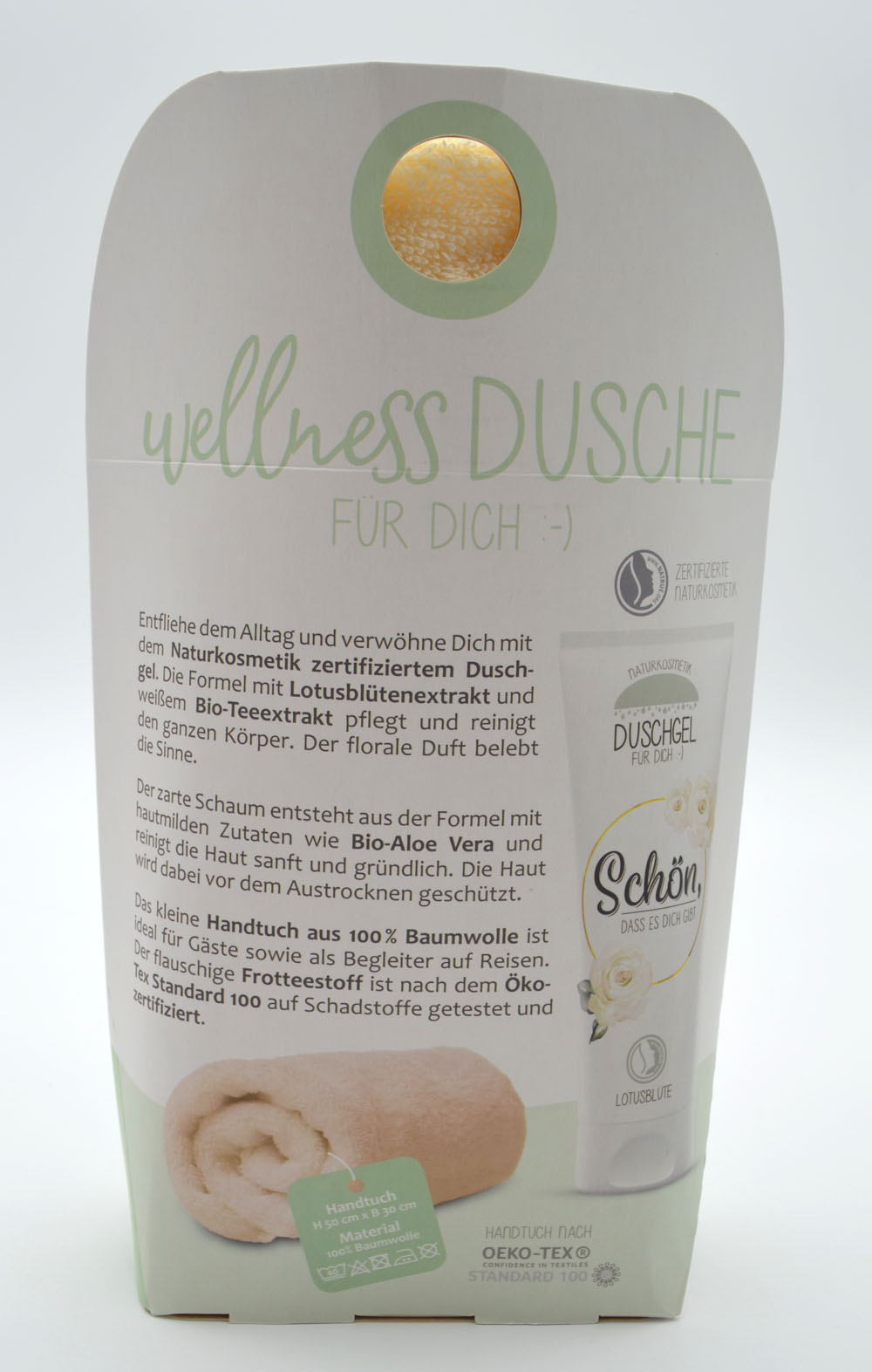 Wellness-Dusche für Dich Handtuch und Duschgel Blumen