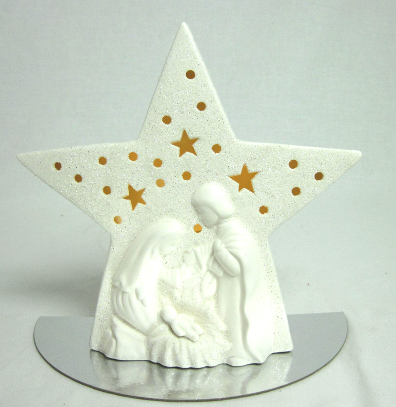 Deko-Stern Heilige Familie mit LED und Timer, weiss ca. 19 cm