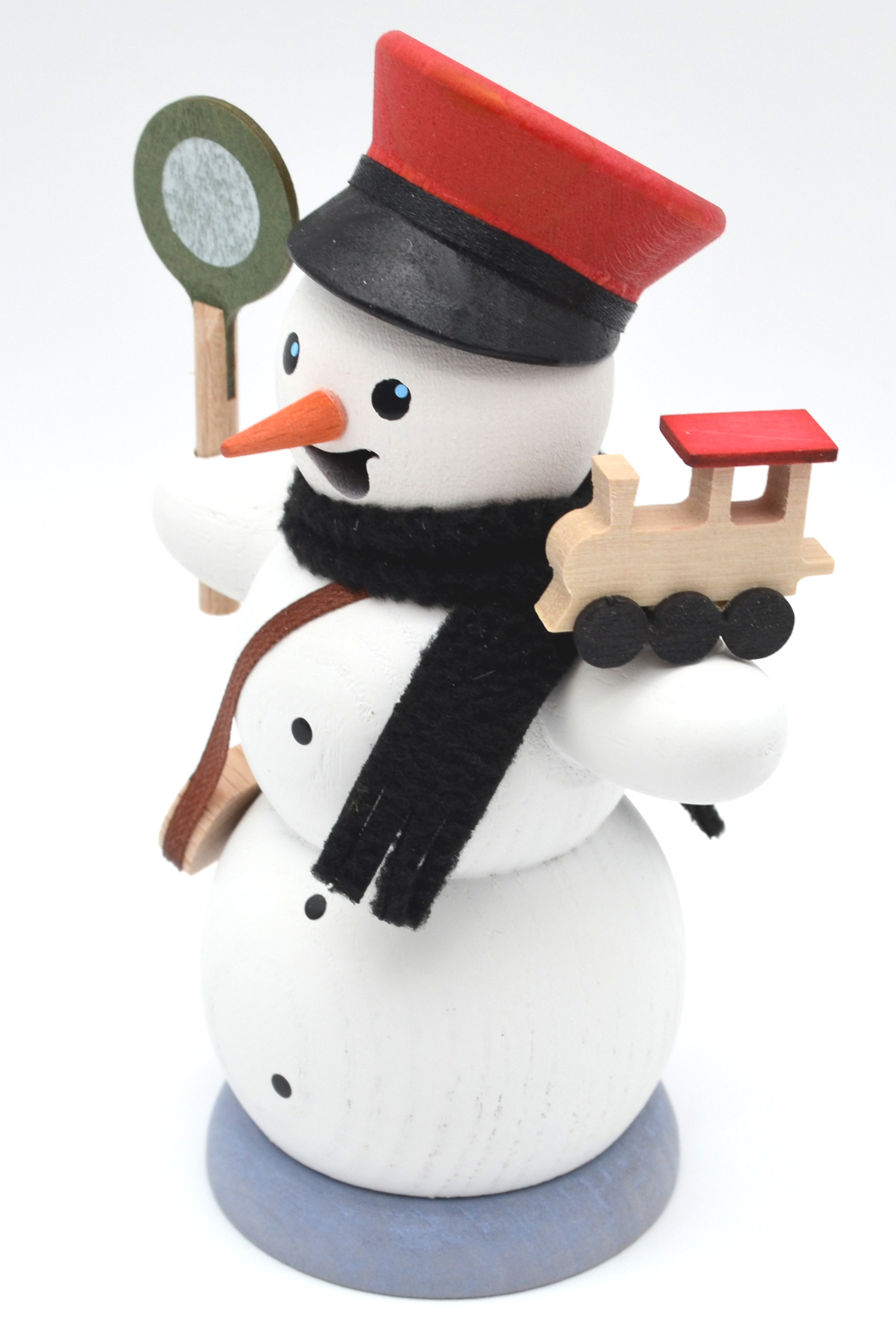 Rauchfigur Schneemann Eisenbahner Holz bunt ca.13 cm