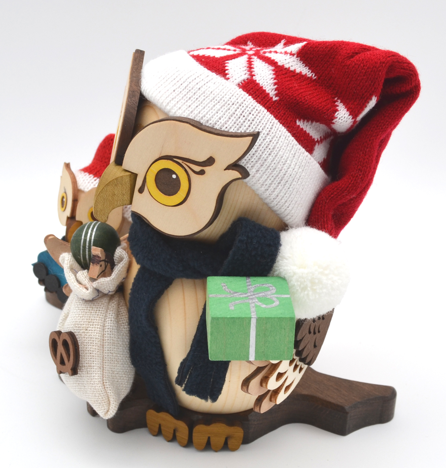 Eule Weihnachtsmann mit Kind Rauchfigur ca. 18 cm - Neuheit 2025
