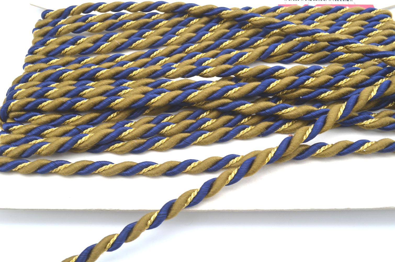 1 Meter Gedrehte Kordel – 7 mm – dunkelblau-senfgrün-goldlurex
