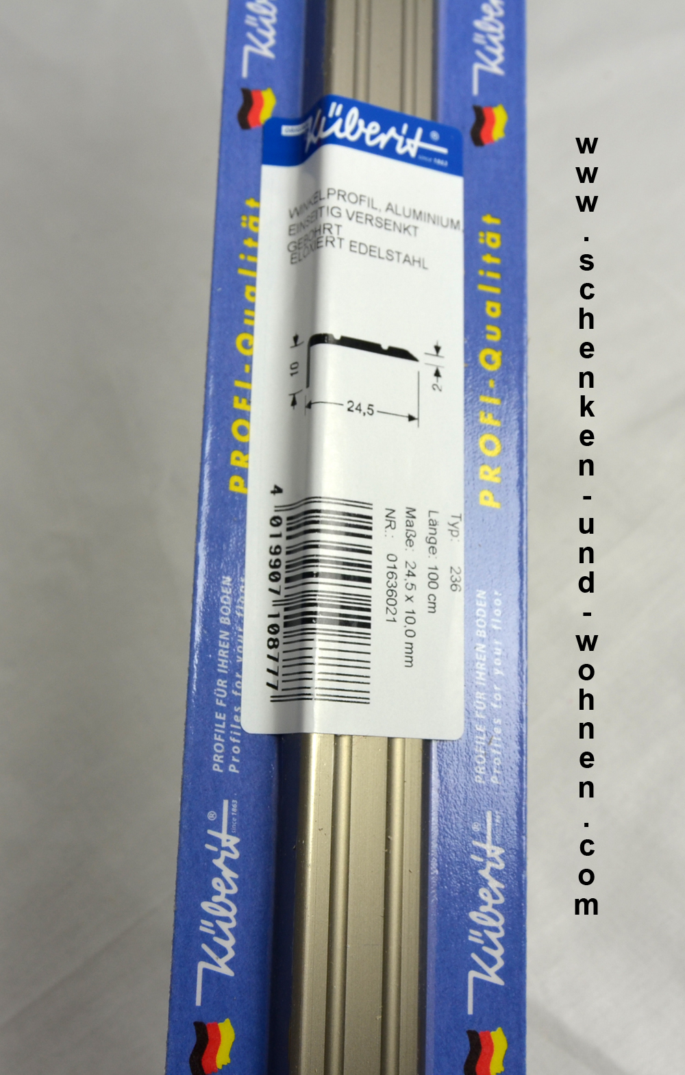 Winkelprofil Eloxiert Edelstahl 10x24,5 x 1 m gebohrt