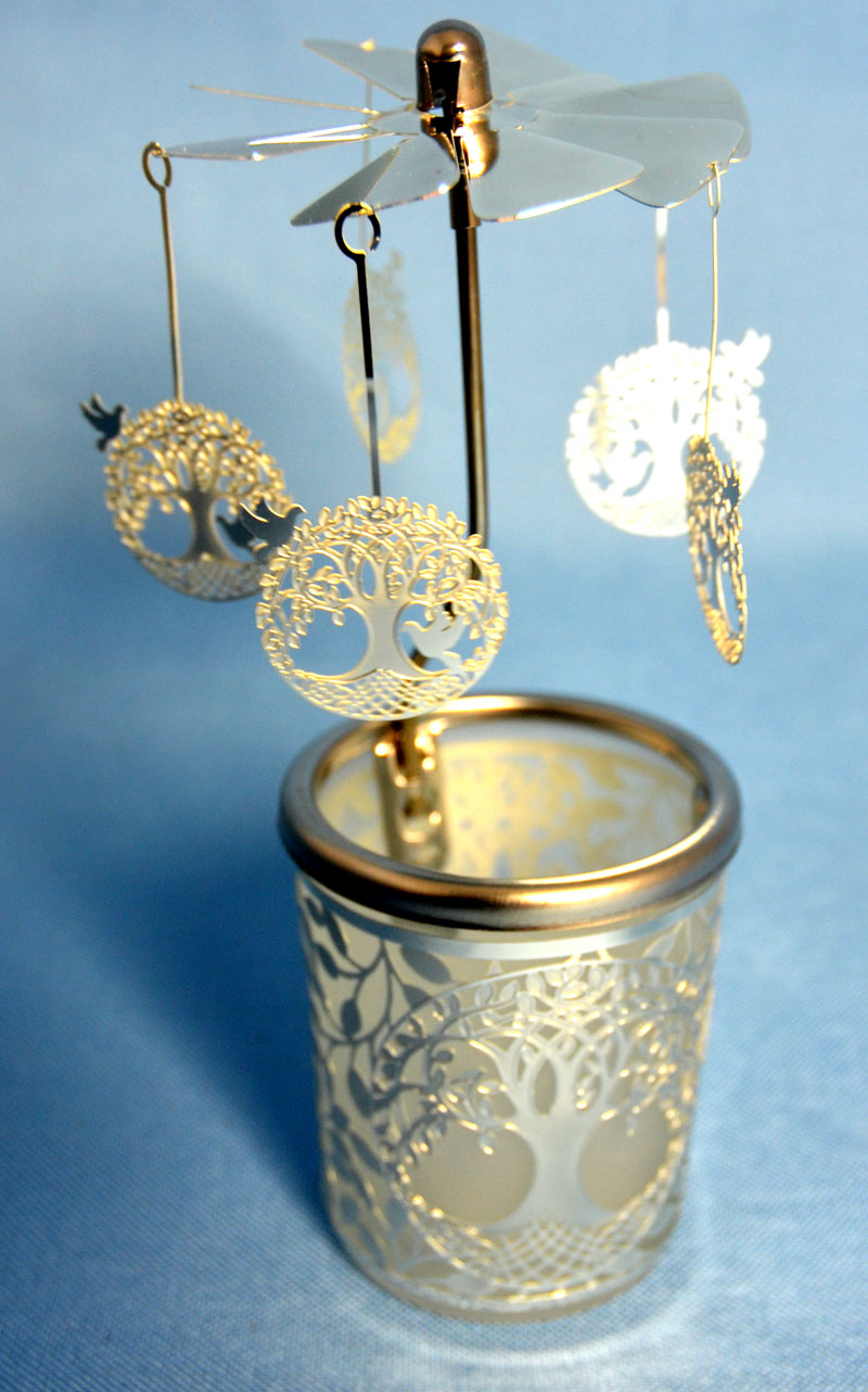 Glas-Karussell-Windlicht - Baum des Lebens silber HxD 15x6,5cm