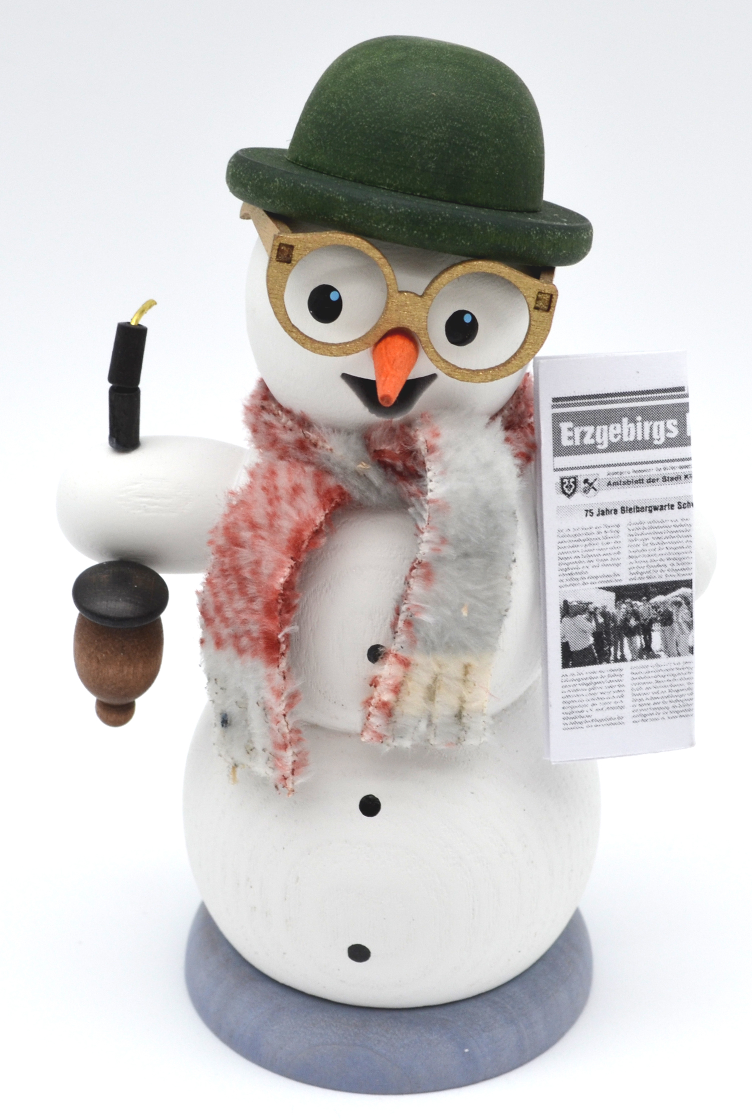Rauchfigur Schneemann mit Zeitung Holz bunt ca.13 cm