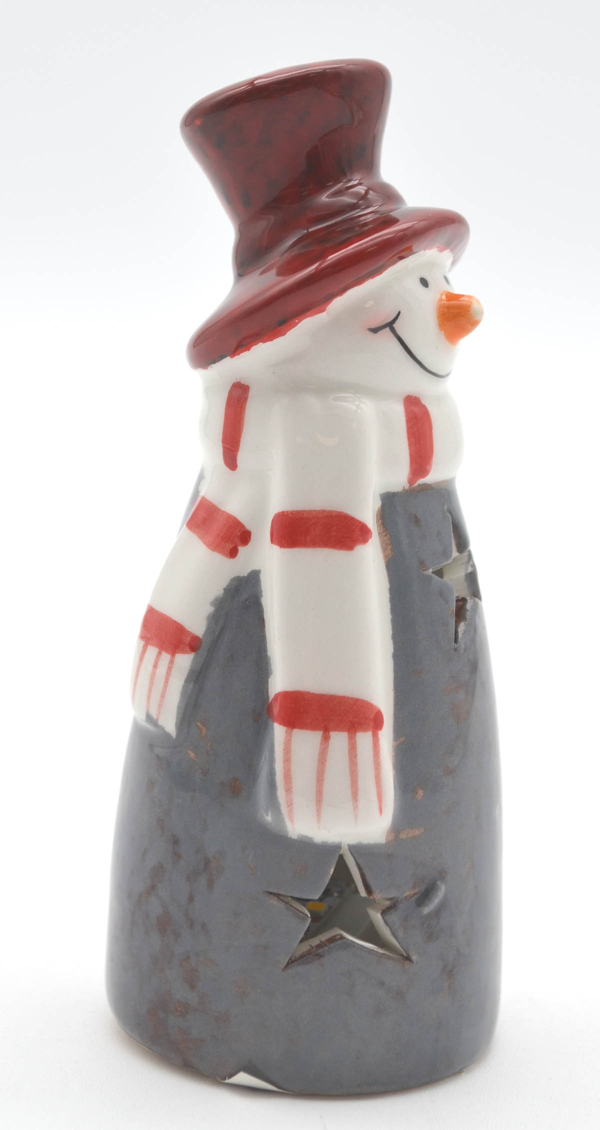 Keramik-Schneemann mit LED und Timer Höhe 12 cm, Breite 5,2 cm, Tiefe 4,7 cm