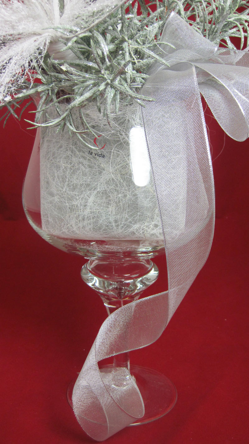 Winterliches Kunstarrangement Frostoptik im Glas-Kelch ca. 40x63x30cm (B/H/T)