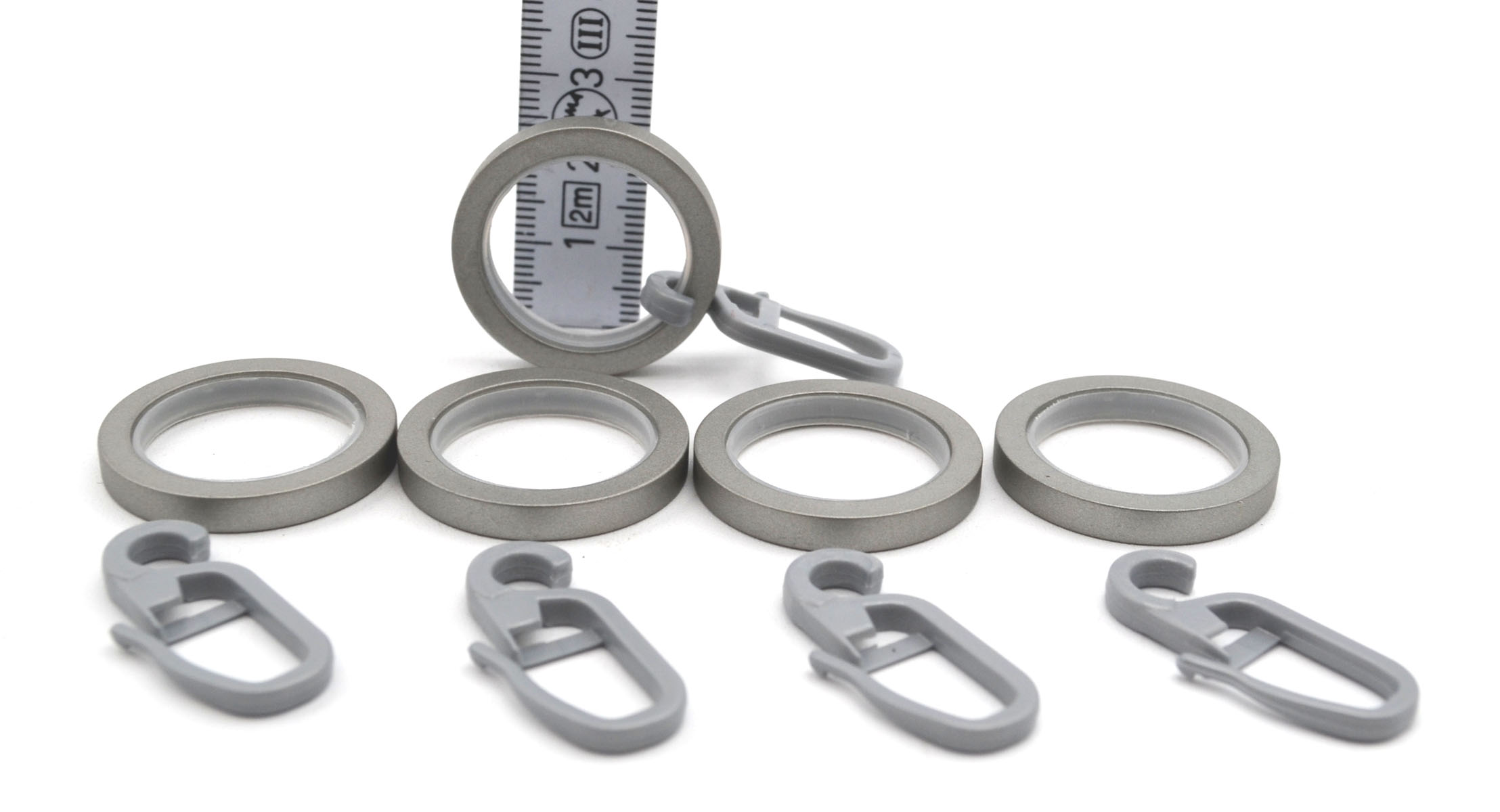 5 Stück Kunststoff-Ringe mit Gleiteinlage und FH für Stangen mit Ø 16mm silber matt