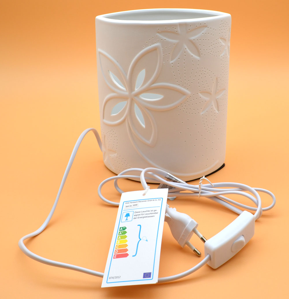 Porzellan-Lampe Ellipse Blumendesign weiß ca.20 x 17 x 10 cm (H/B/T)  