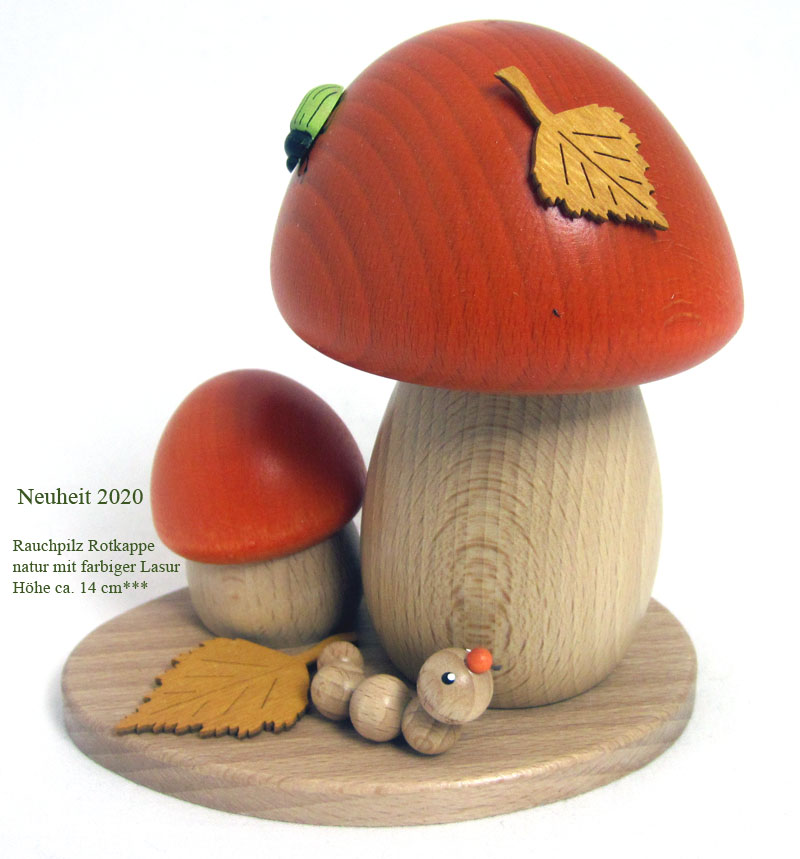 36001_rotkappe_rauchfigur_14cm_d1 Rauchpilz Rotkappe natur mit farbiger Lasur ca. 14 cm - Neu 2020
