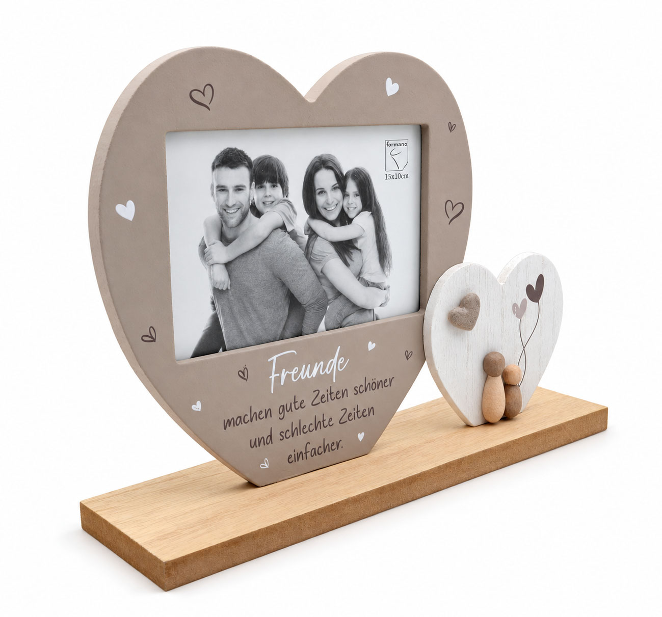 2 Herzen – Bilderrahmen in Holz-Steinoptik für Freunde, 20 × 28 cm