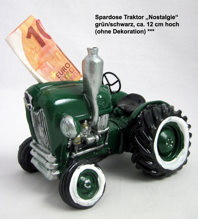 Spardose Traktor Nostalgie, grün/schwarz, ca. 12 cm hoch