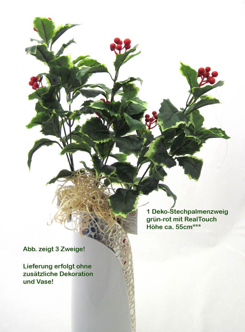 1 Deko-Zweig Stechpalme grün-rot, Länge ca. 55 cm