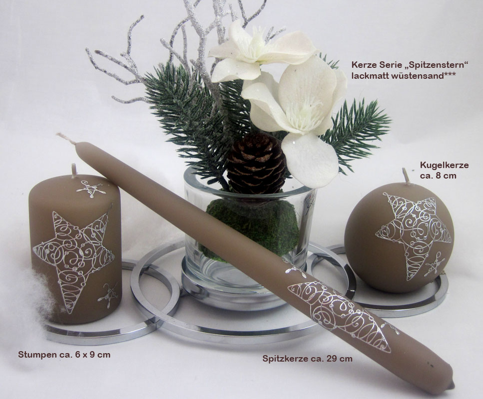 Kugelkerze "Spitzenstern" wüstensand ca. 8 cm