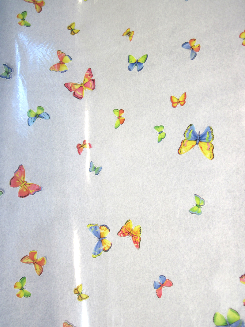Glasklar-Tischfolie mit Schmetterlingen von der Rolle 140 breit Meterware
